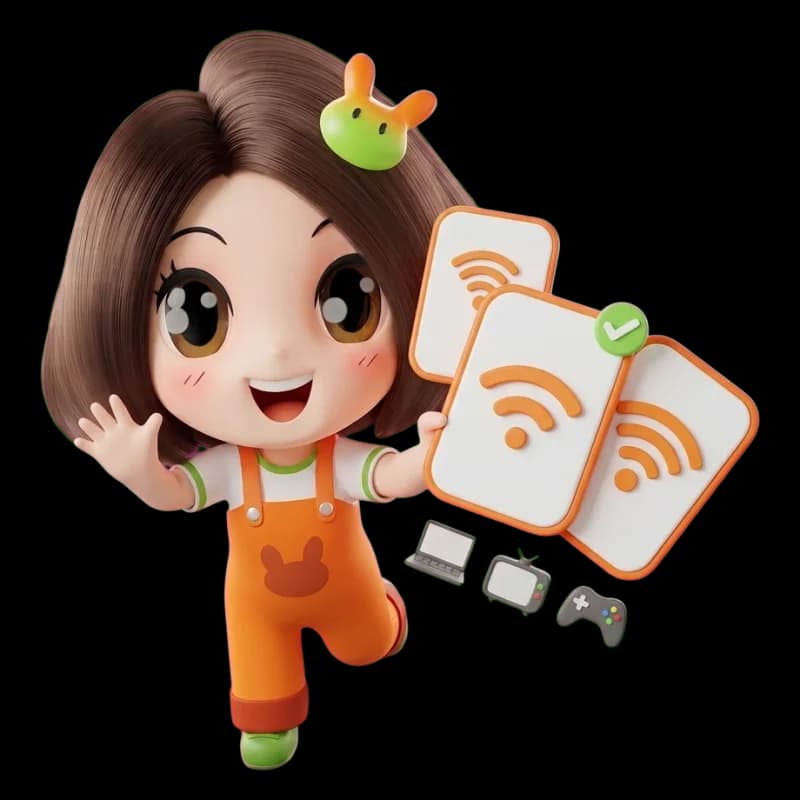ตัวการ์ตูนส้มจี๊ดถือการ์ดแพ็กเกจที่มีสัญลักษณ์ WiFi 3 ใบ สื่อถึงการเลือกแพ็กเกจที่เหมาะกับบ้าน